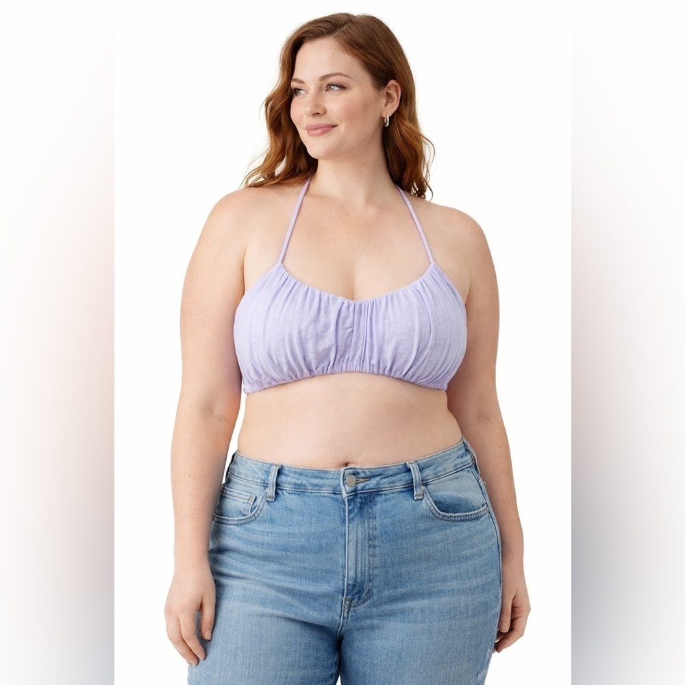 White Fox Purple Strappy Crop Top Women’s Cotton Knit Bralette Top Size S